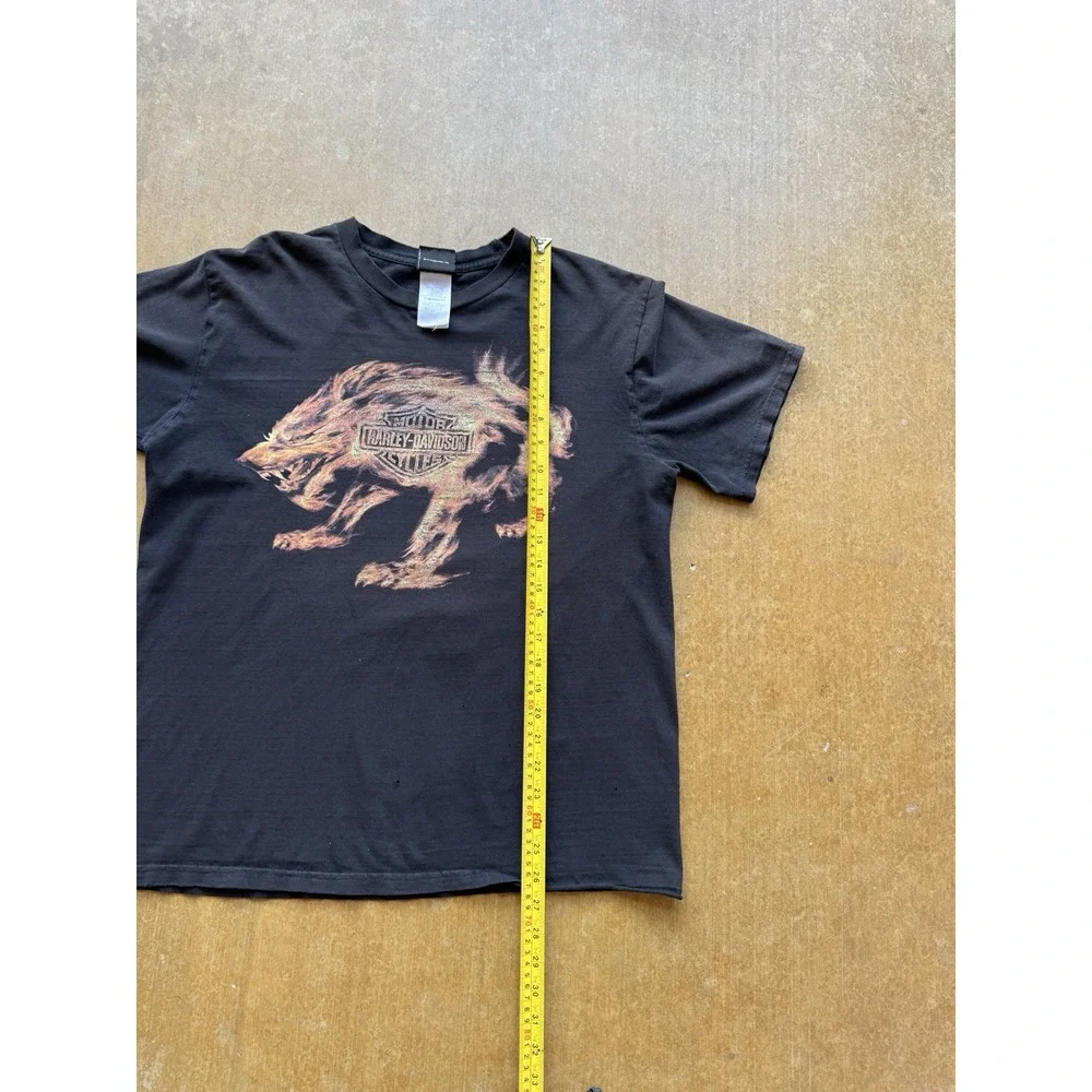 Harley Davidson Faded & Distressed Flames Wolf Minneapolis Biker Y2K T-Shirt (L)